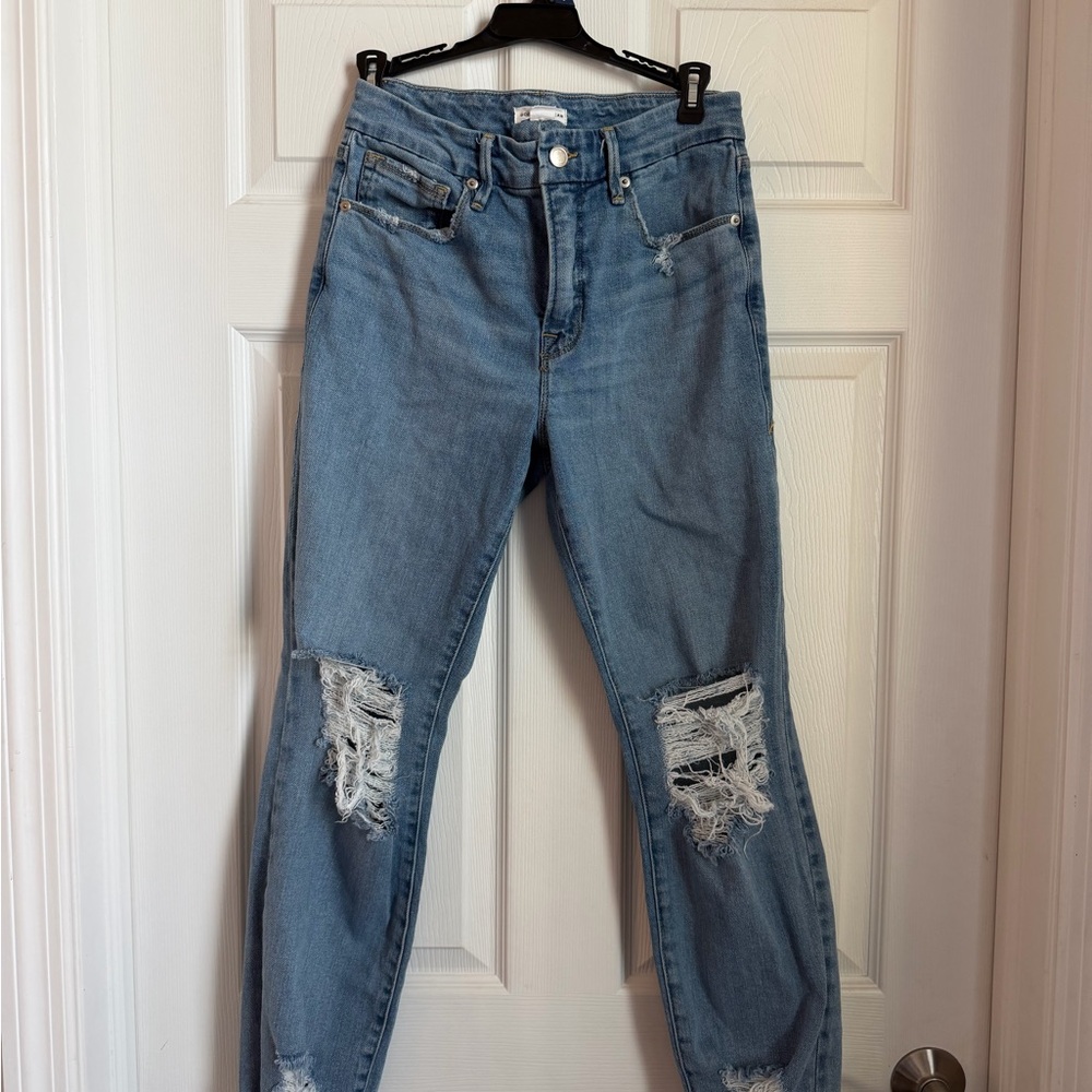 Good American Light Blue Distressed Straight Leg Jeans
